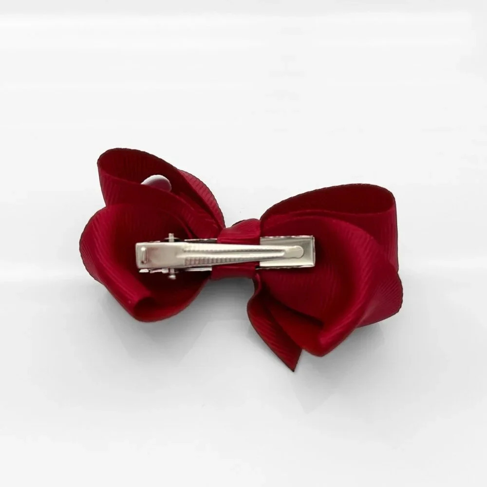 Set of 2 Pretty Girls Hair Bows Grosgrain Ribbon Hair Clips Accessory Burgundy - Picture 4 of 5